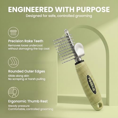 Poodle Dematting Fur Rake Comb Brush for Dogs and Cats - Long 2.5" Steel Safety Blades Metal Comb for Detangling Matted or Knotted Undercoat Hair (Green) - Image 7