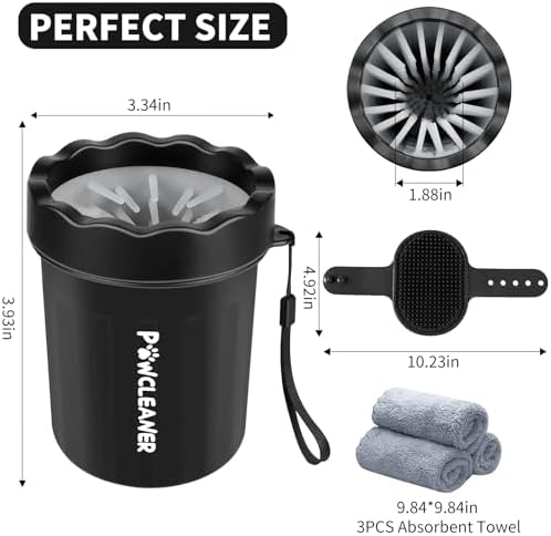 Professional 7 in 1 Dog Paw Cleaner for Dogs & Cats - Includes 1 Portable Paw Washer, 1 Bath Brush, 2 Dog Toothbrushes and 3 Absorbent Towels Note: Fits Paws up to 2 Inches Wide (Small, Black) - Image 7