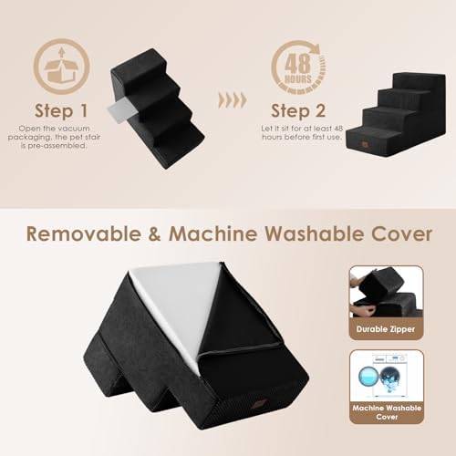 EHEYCIGA Dog Stairs for Bed 20" H, 4-Step Extra Wide Dog Steps, Black - Image 7