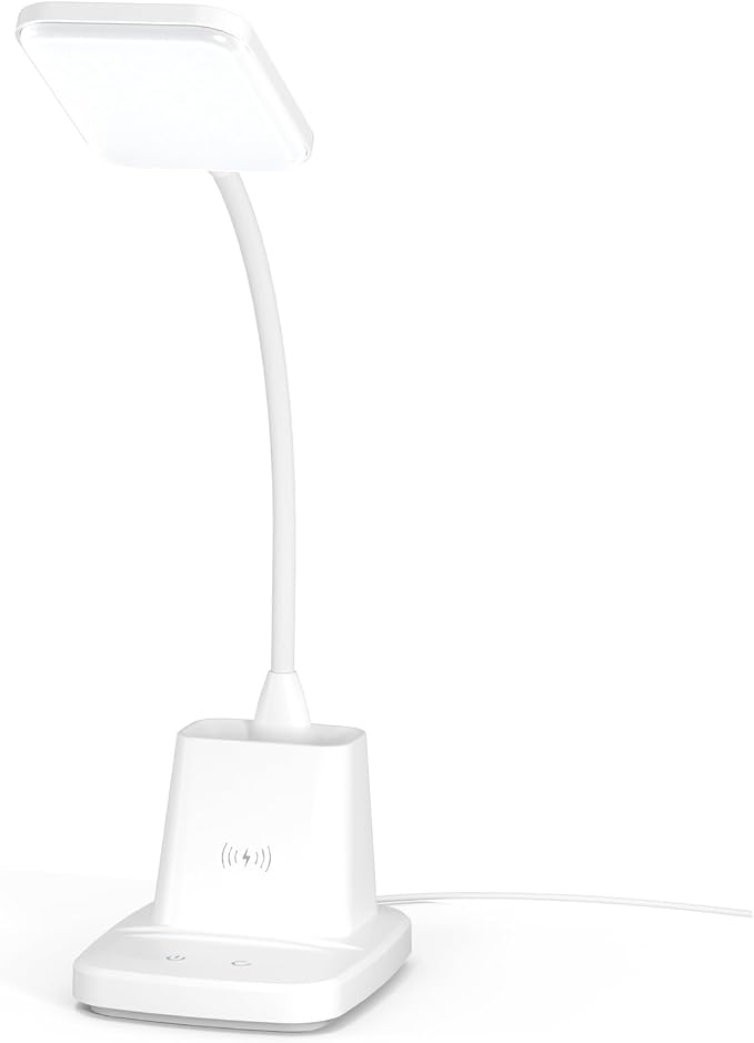 Upgraded 10W Wireless Charging LED Desk Lamp with Pen Holder, White | CRI 95, 800LM, Stepless Dimming, 3 Modes, 360°Flexible Arm, Touch, Study Table Lamp for Home Office, Dorm Room, with Adapter - Image 7