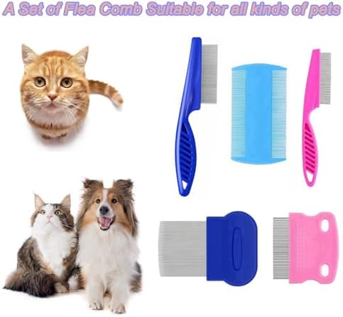 5 Pack Flea Lice Comb,Stainless Steel Dog Cat Grooming Combs with Rounded Teeth,Double Sided Professional Pet Tear Stain Remover,Dematting Tool for Small, Ideal for all pet - Image 6