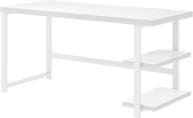 EXCEFUR White Computer Desk, Modern Home Office Desk with Storage Shelf, Wood and Metal Writing Study Table for Living Room Bedroom, 53 Inch - Image 9