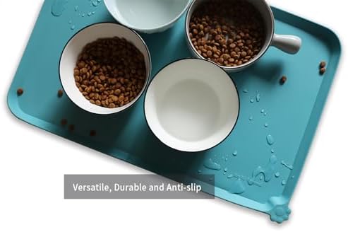 Hoki Found L Silicone Pet Food Mats Tray - Non Slip Pet Dog Cat Bowl Mats Placemat - Dog Pet Cat Feeding Mat - Waterproof Dog Cat Food Mats -Pet Water Mats for Carpet -Glacier - Image 4