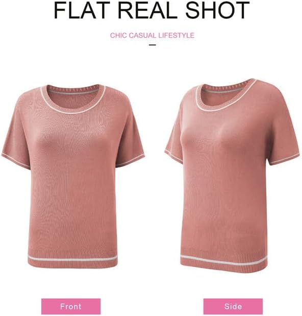 SHEWIN Womens Tops Trendy Short Sleeve Shirts Crewneck Lightweight Knit Sweater Top Business Casual Outfits - Image 5