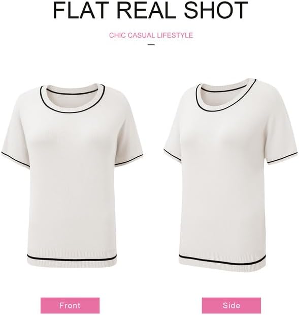 SHEWIN Womens Tops Trendy Short Sleeve Shirts Crewneck Lightweight Knit Sweater Top Business Casual Outfits - Image 6