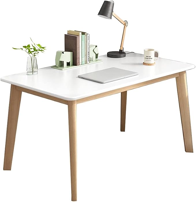 IOTXY Simple Wooden Writing Desk - Modern Minimalist Style PC Laptop Computer Workbench with Solid Wood Legs, 39" W Home Office Work Table for TV Stand Music Video Live Broadcast Workstation, White - Image 9
