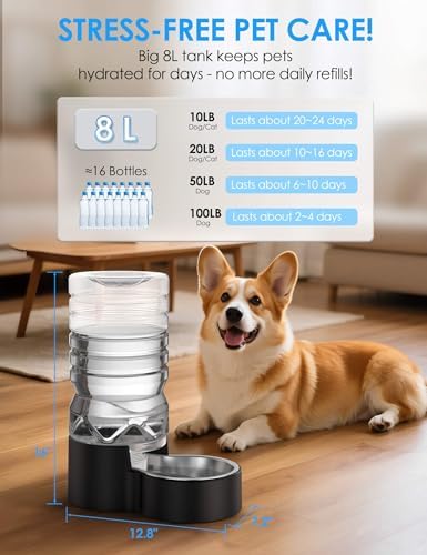 Heouvo 2.1 Gal Gravity Dog Water Dispenser, Wide-Mouth, No Filter, Black - Image 2