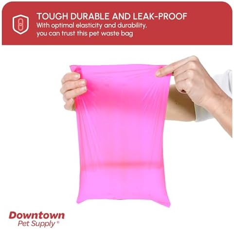 Downtown Pet Supply Poop Bags for Dogs with Dispenser, 180 Count - Leak-Proof Dog Waste Bags and Bone-Shaped Dog Poop Bags Holder for Leash - Pink, 12.5" x 8.5" - Image 6