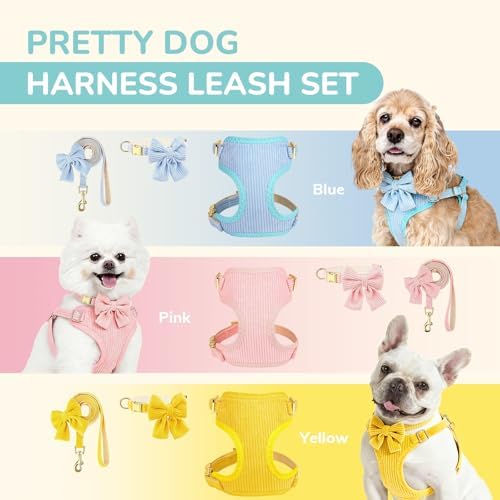 Small Dog Collar Harness and Leash Set, Dog Harness no Pull with Bowtie, Breathable Cotton Adjustable Pet Puppy Harness, Easy Walk Dog Harness, M(16-21") - Image 7