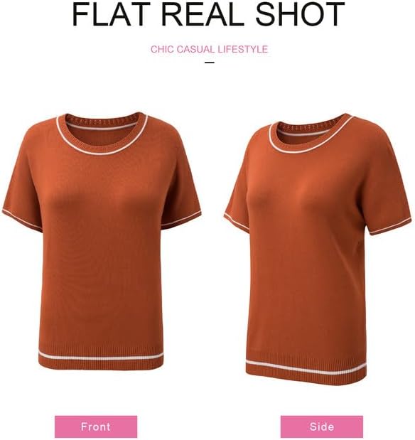 SHEWIN Womens Tops Trendy Short Sleeve Shirts Crewneck Lightweight Knit Sweater Top Business Casual Outfits - Image 6