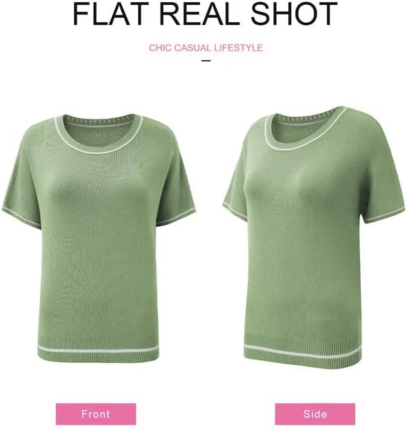 SHEWIN Womens Tops Trendy Short Sleeve Shirts Crewneck Lightweight Knit Sweater Top Business Casual Outfits - Image 5