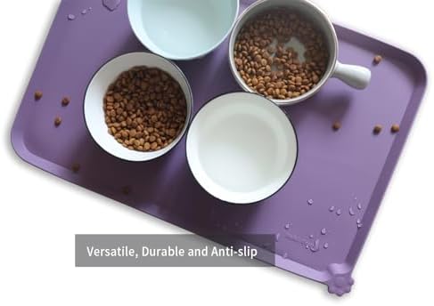 Hoki Found L Silicone Pet Food Mats Tray with Higher Lips- Non Slip Dog Cat Bowl Mats Placemat - Pet Feeding Mat - Waterproof Dog Cat Food Mats -Pet Water Mats for Carpet -Amethyst - Image 4