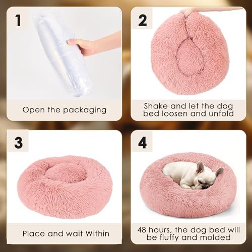 28in Large Dog Bed, Calming Donut Bed for Puppy and Kitten (Pink) - Image 6