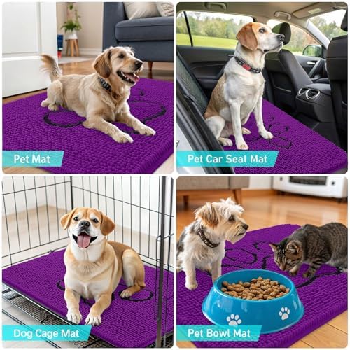 OLANLY Dog Door Mat for Muddy Paws 48x30, Paw Print Design Chenille Mud Mat - Image 7