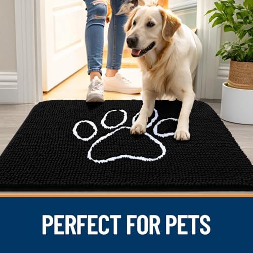 OLANLY Dog Door Mat for Muddy Paws 34x21, Paw Print Design Chenille Mud Mat - Image 6