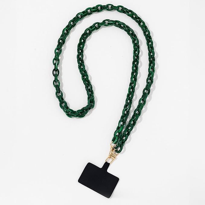 Phone Crossbody Chain CellPhone Lanyard, Acrylic Shouder Strap Universal Lanyard Chain with Tether Patches Compatible with Most Phones Bag Purse(green - Image 7