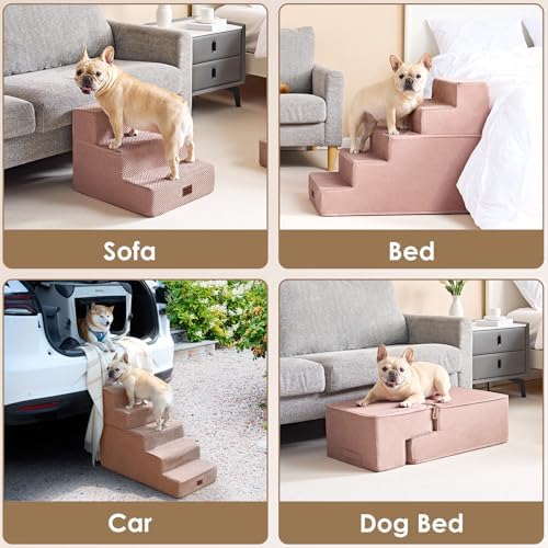 EHEYCIGA Dog Stairs 13.5" H, 3-Step Extra Wide Dog Steps, Pink - Image 7