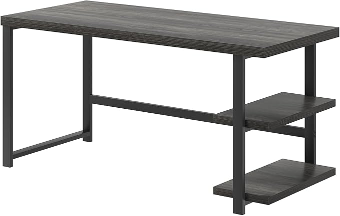 FOLUBAN Home Office Desk, Modern Computer Desk with Storage Shelf, Wood Study Writing Gaming Table for Bedroom Living Room, Industrial Dark Gray, 53 Inch - Image 9