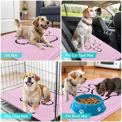 OLANLY Dog Door Mat for Muddy Paws 48x30, Paw Print Design Chenille Mud Mat - Image 7