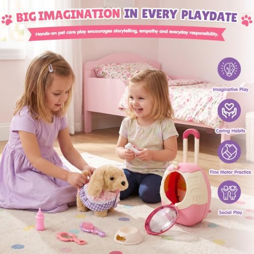 AuntyFey Robot Dog Toy for Kids, Walking Puppy Pet Care Set with Carrier - Image 7