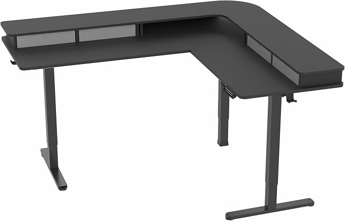 VIVO Black 75 x 63 in Corner Standing Desk, DESK-E3CVB-75 | Electric, 2-Tier, L-Shaped, Sit Stand, Height Adjustable, Memory, Black Top, Black Frame, Light Gray Drawers - Image 9