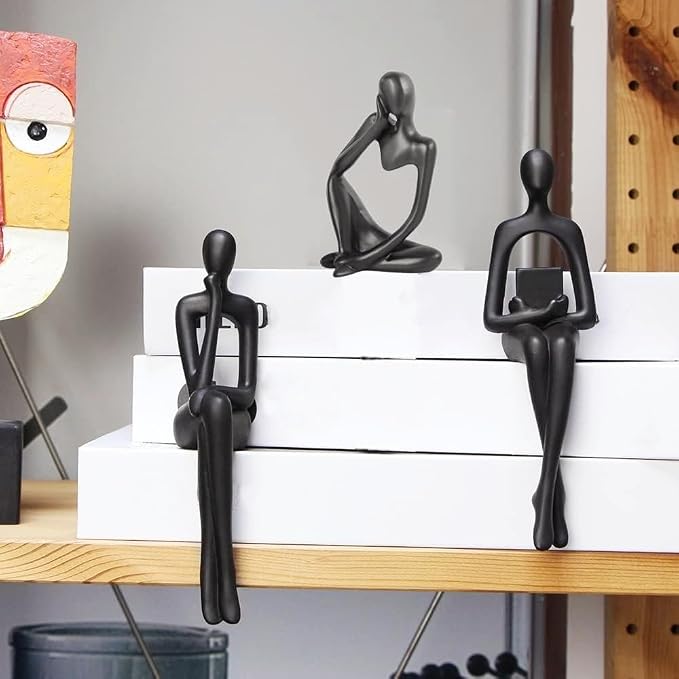 Prettidecor Gold Home Decor Thinker Statue Accents, Set of 3 Thinker Sculptures Office Decor Modern Abstract Resin Decoration on Shelf Table Desk for Living Room Office Bedroom (Black, Small) - Image 9