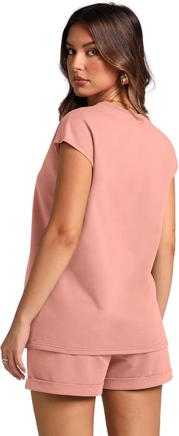 WIHOLL 2 Piece Sets for Women Casual Summer Travel Vacation Outfits Cap Sleeve Shorts Lounge Set - Image 5