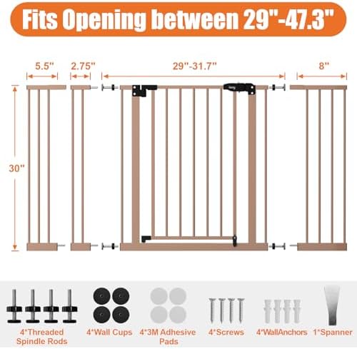 keny 29"-47.3" Extra Wide Baby Gate for Stairs, Auto Close Safety Dog Gate - Image 6