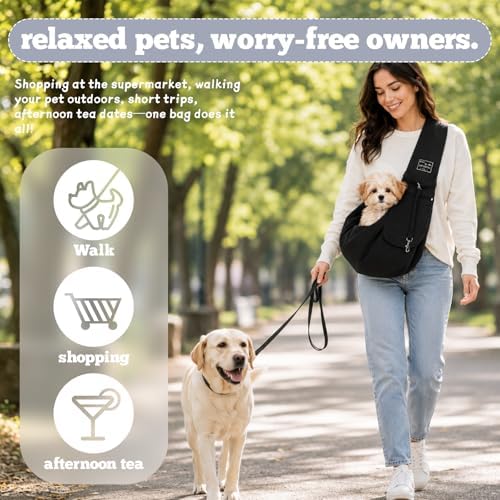 Dog Sling Carrier for Small Dogs, Puppies, Cats & Senior Dogs, Crossbody Pet Papoose Carrier Bag, Lightweight Breathable Hands Free Pet Carrier for Walks, Vet Visits, Travel & Daily Outings (Black) - Image 7
