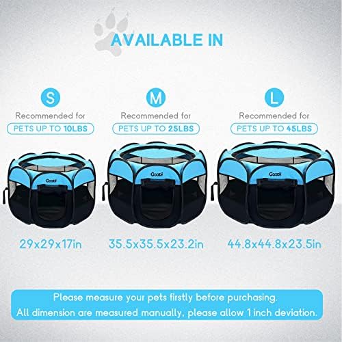 Goozii Dog Playpen for Large Dogs Portable Collapsible, Indoor Outdoor Cat Pet Puppy Exercise Play Pen Tent Crate Cage with Zipper Door Top Cover Floor for Camping (Large Size, Blue) - Image 7