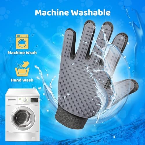 Pet Hair Removal Glove with 255 Silicone Tips for Dogs & Cats, Right Gray - Image 6