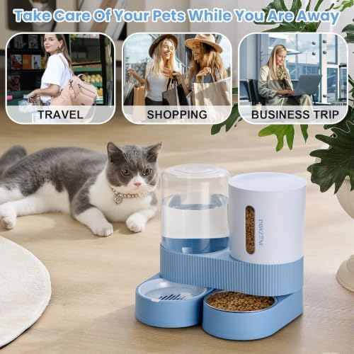 Automatic Cat Feeder Stainless Steel Water Dispenser Gravity Food Feeder and Waterer Set with Pet Food Bowl for Small Medium Kitten Puppy Pets Large Capacity(Blue) - Image 7