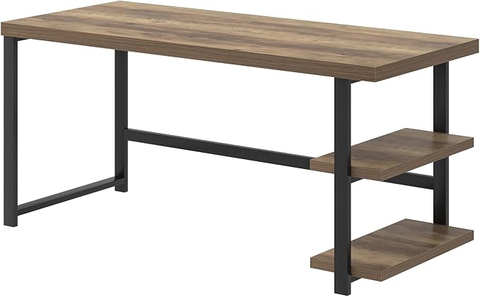 FOLUBAN 60 Inch Home Office Desk, Large Computer Desk with Storage Shelves, Modern Wood and Metal Writing Study Gaming Table Workstation for Living Room, Rustic Oak - Image 9