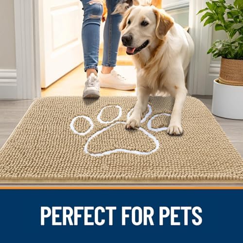 OLANLY Dog Door Mat for Muddy Paws 44x32, Paw Print Design Chenille Mud Mat - Image 6