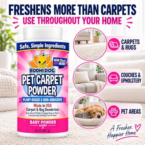 Bodhi Dog Natural Carpet Deodorizer Powder - Dry Pet Smell Eliminator & Urine Odor Remover - Loosens Fur & Dirt - Plant-Based Room Freshener for Vacuuming Home - Baby Powder (Pack of 1) - Image 6