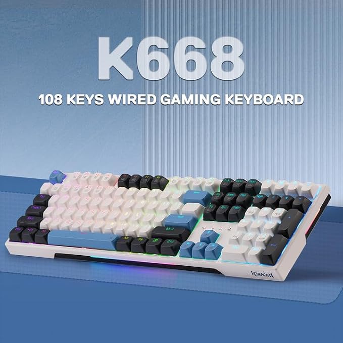 Redragon K668 108-Key Hot-Swap Wired RGB Gaming Keyboard, Extra 4 Hotkeys | Dedicated Shortcut Keys for Mute, Calc & Desktop, Cushioned Noise Dampening for Creamy Thocky Sound, Swap-Ready, PRO Software - Image 9