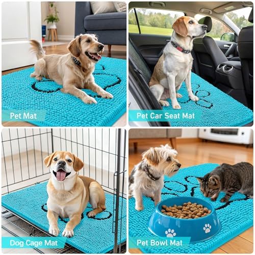 OLANLY Dog Door Mat for Muddy Paws 30x20, Paw Print Design Chenille Mud Mat - Image 7