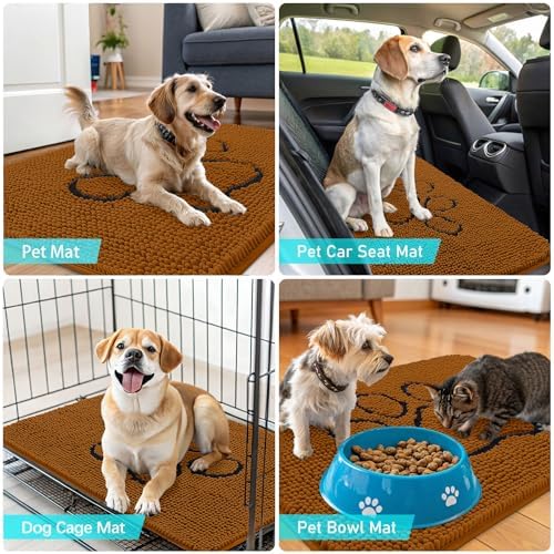 OLANLY Dog Door Mat for Muddy Paws 30x20, Paw Print Design Chenille Mud Mat - Image 7