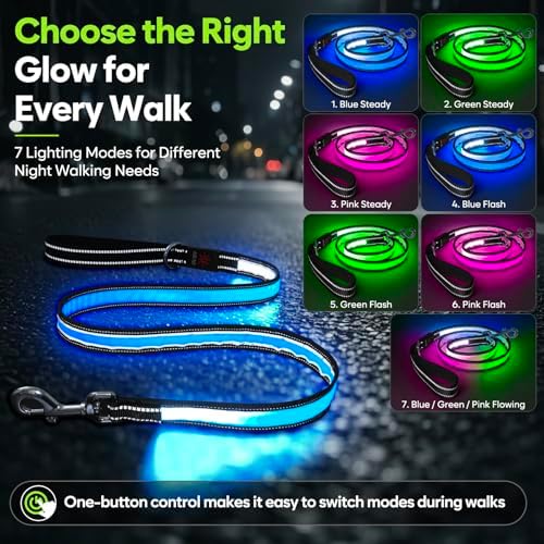 5 Ft LED Dog Leash, Light Up & Lighted Dog Leash, 7 Lighting Modes, Glow in The Dark, Reflective, Double-Sided Light, Rechargeable with Padded Handle for Night Walking Safety, Small to Large Pets - Image 7