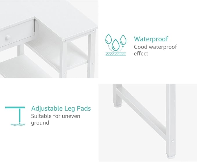 DLisiting Small White L Shaped Desk with Drawers & Storage Shelves, 40 Inch Corner Desk with Power Outlet for Small Space Home Office, Study Work PC Desks for Bedroom - Image 9