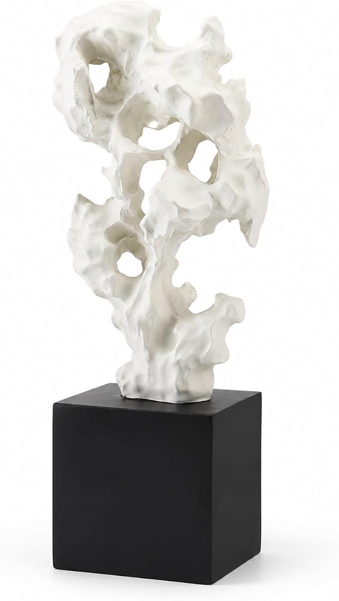 11.8" Modern Abstract Sculpture | Stone Home Decor, Resin White and Black Art Statues for Living Room, Coffee Table Centerpiece, TV Stand Shelf Bookshelf Decor - Image 9