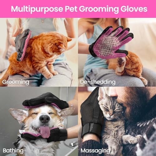 Pet Hair Removal Glove with 255 Silicone Tips for Dogs & Cats, 1 Pair Pink - Image 5