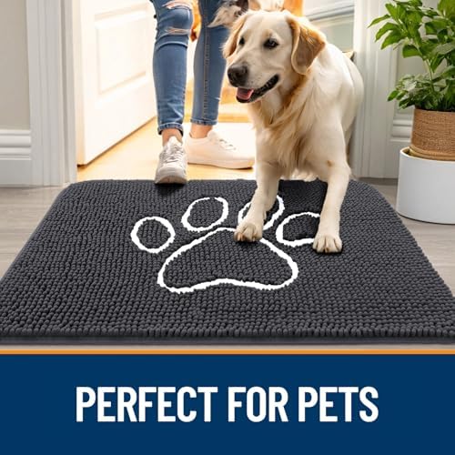 OLANLY Dog Door Mat for Muddy Paws 44x32, Paw Print Design Chenille Mud Mat - Image 6