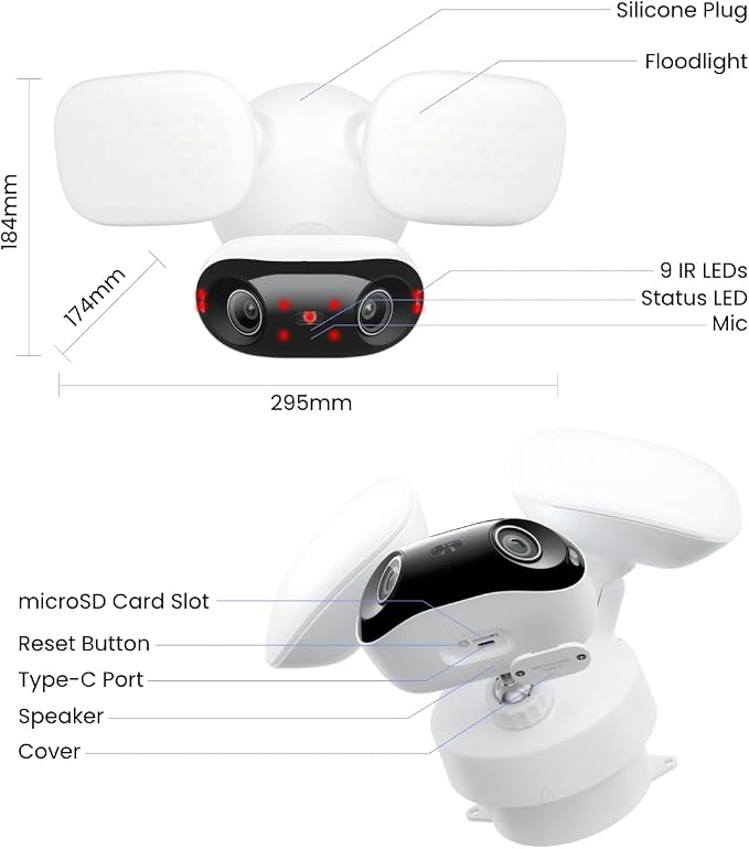 REOLINK Elite Floodlight WiFi, 4K 8MP 180° Panoramic Wired Floodlight Camera, Adjustable 3000 Lumens, Local AI Video Search, Dual-Band Wi-Fi 6, 24/7 Recording, No Monthly Fees, 100~240V AC Hardwired - Image 9