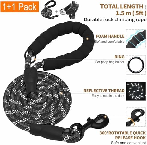 Haapaw Essential Dog Harness, No Pull Pet Vest with 3 Leash Clips, No Choke, Reflective, Adjustable and Padded, for Easy Walking and Training for Large Dogs(L, Black) - Image 5