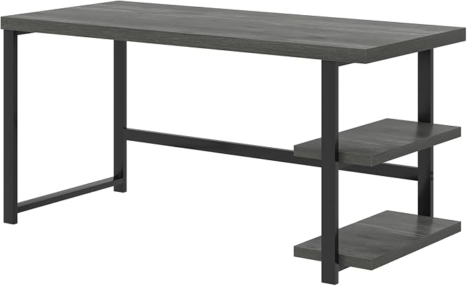 EXCEFUR Industrial Computer Desk, Home Office Desk with Storage Shelves, Wood Study Writing Table for Bedroom, Living Room, Grey, 53 Inch - Image 9