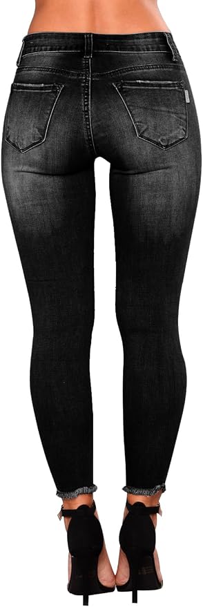 KUNMI Women's Skinny Ripped Trendy Jeans Distressed Stretchy Denim Pants - Image 5