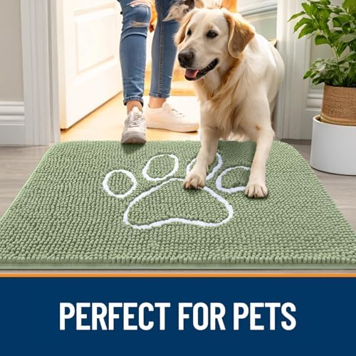 OLANLY Dog Door Mat for Muddy Paws 47x24, Paw Print Design Chenille Mud Mat - Image 6