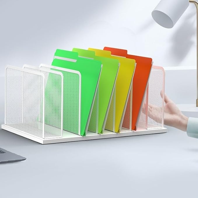 Kuntine.B 7-SectionUpright Desk File Organizer White 2 Pack | Vertical, Mesh, Metal, Assembly, Stability, Sturdiness, Organization, Standing - Image 6