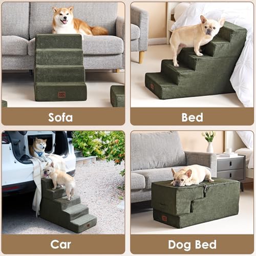 EHEYCIGA Dog Stairs for Small Dogs 13.5" H, 3-Step Dog Steps for Cats, Military Green - Image 7